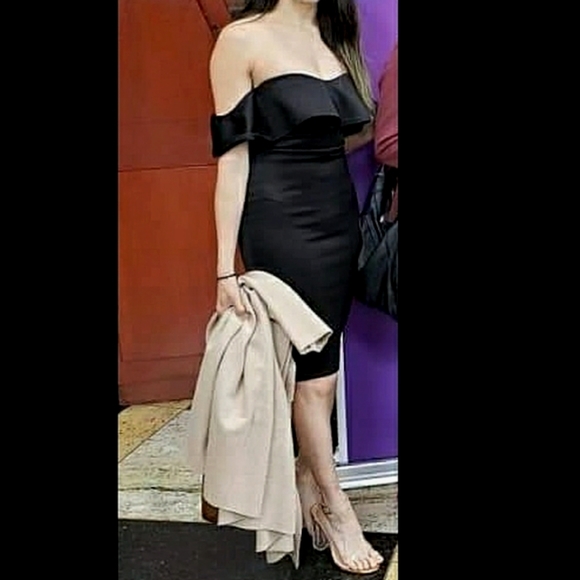 Boohoo off shoulder black bodycon dress - Picture 5 of 5